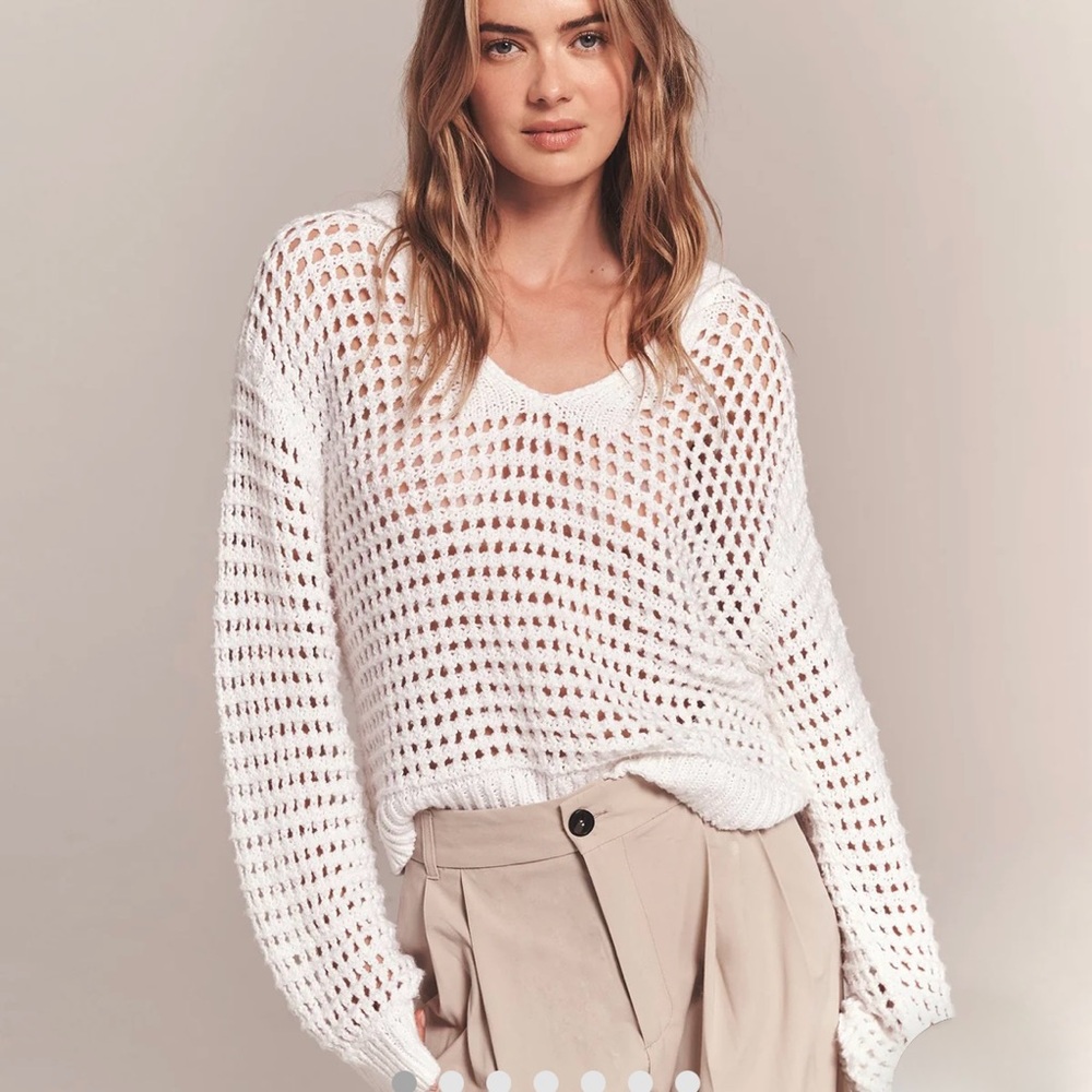 Naadam Luxe Chunky Cotton Pointelle Stitch Polo White Knit  Sweater size XS